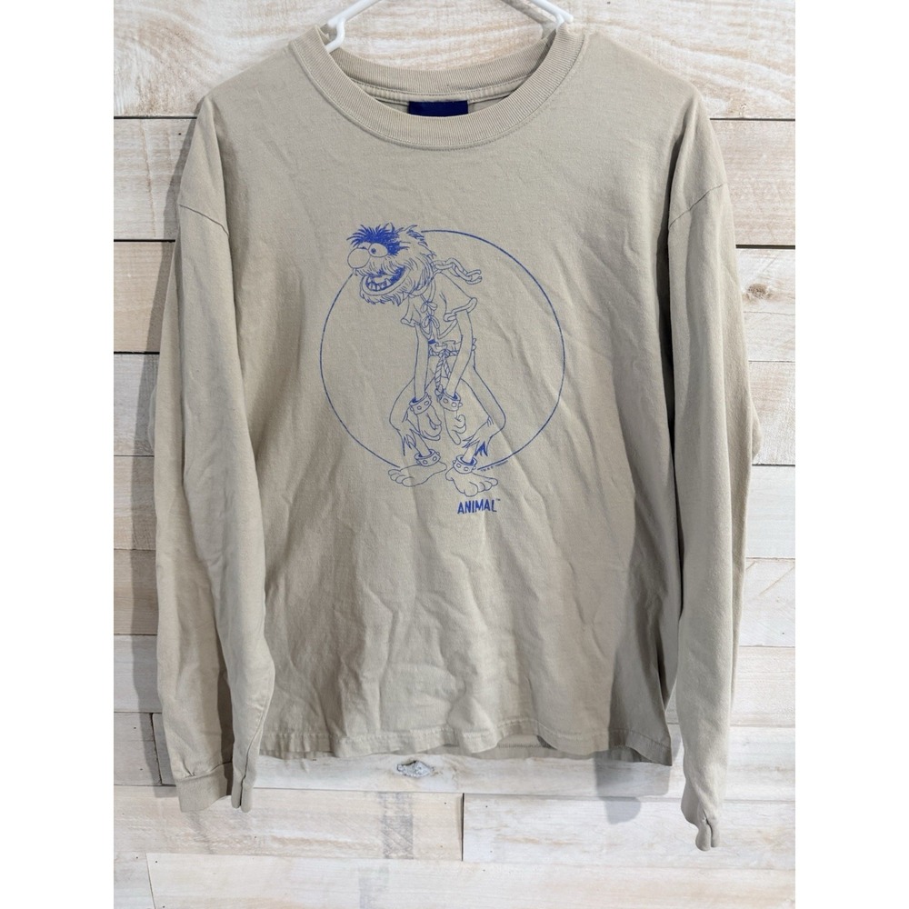 VTG Jim Henson Muppets ANIMAL LS Beige T Shirt Size Large Fast Shipping